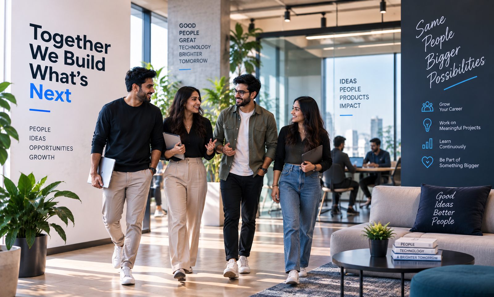 Together we build what's next — Infinoid careers team in the office