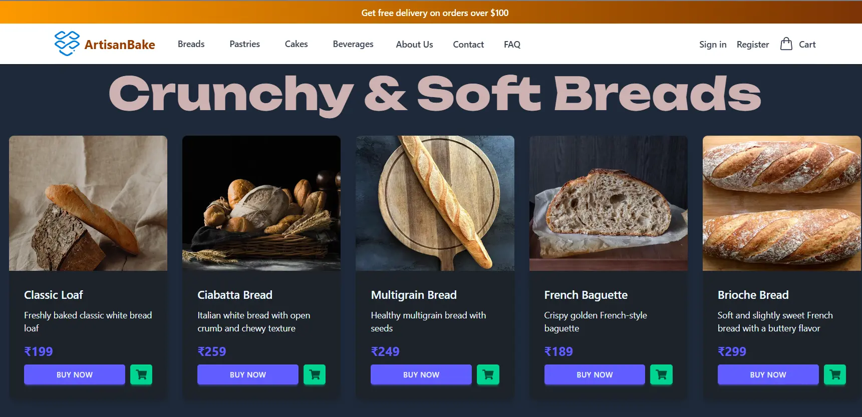 Bakery storefront interface